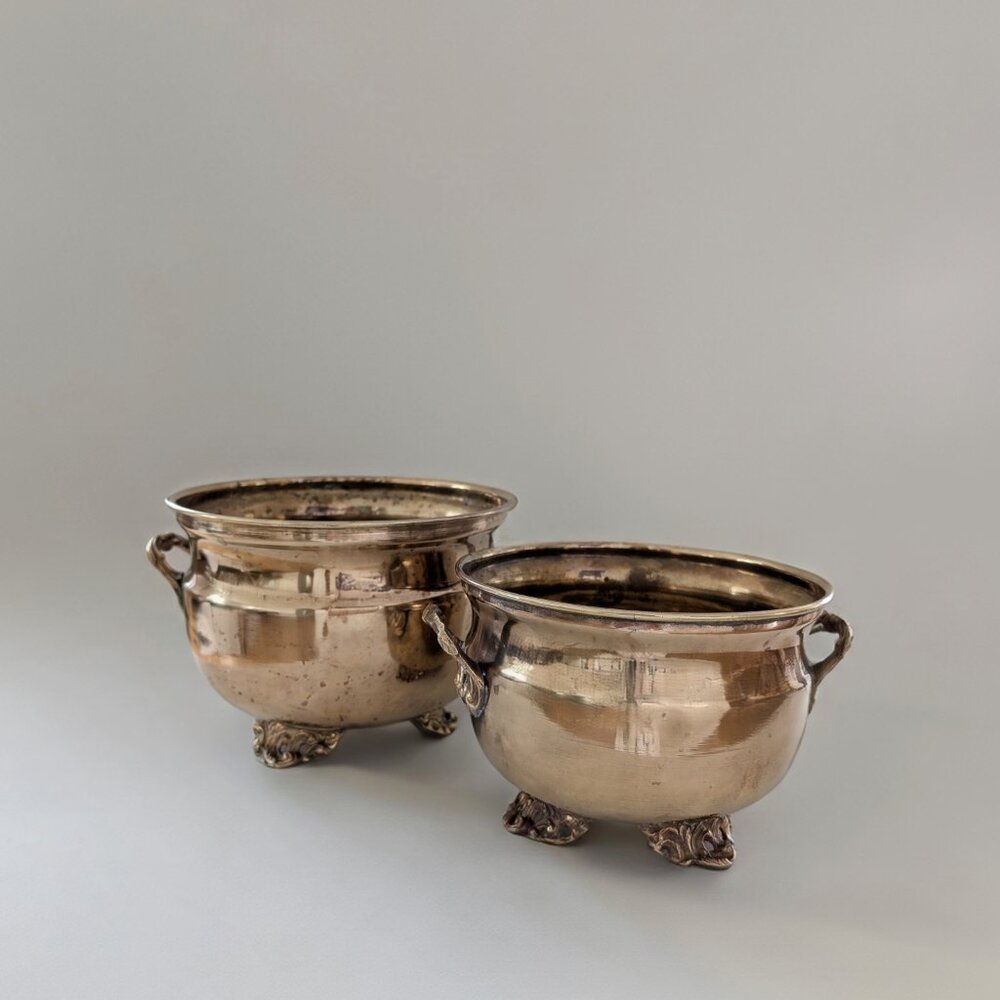 Vintage MCM Brass Footed Planters